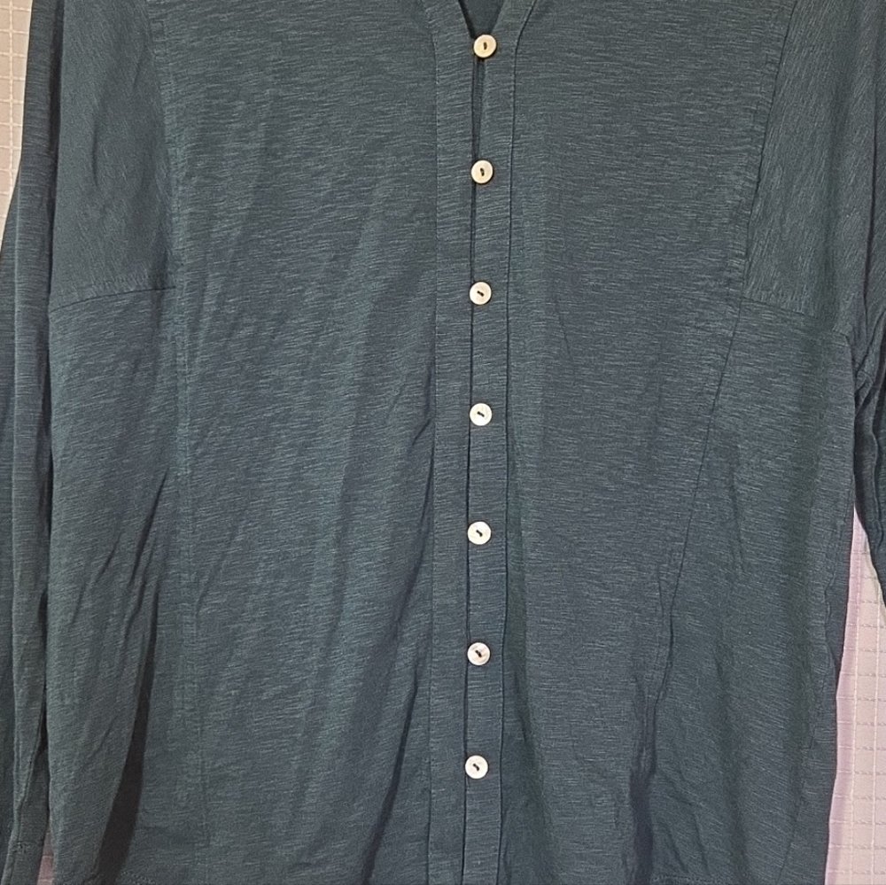 J Jill Stretch Shirt Cotton Modal Long Sleeve Button Up Dark Green - Picture 2 of 8